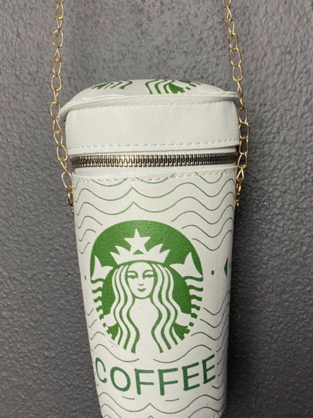 Starbucks White & Green Coffee Cup Crossbody Purse with Gold Chain